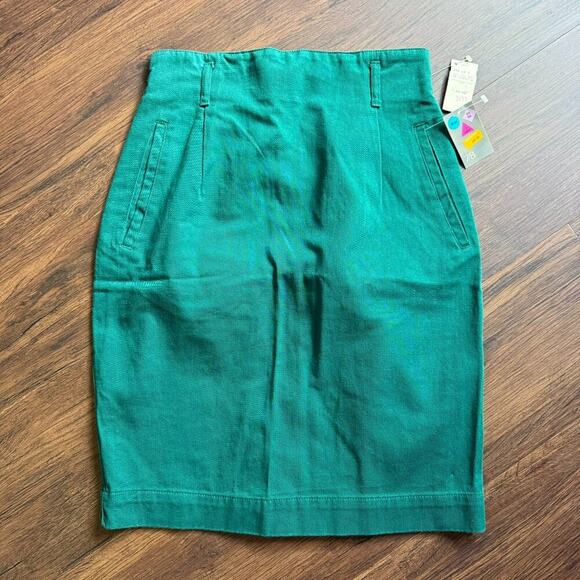 Esprit Vintage 80s Cotton High-Waist Emerald Green Pencil Skirt 7/8 NWT - Picture 7 of 7